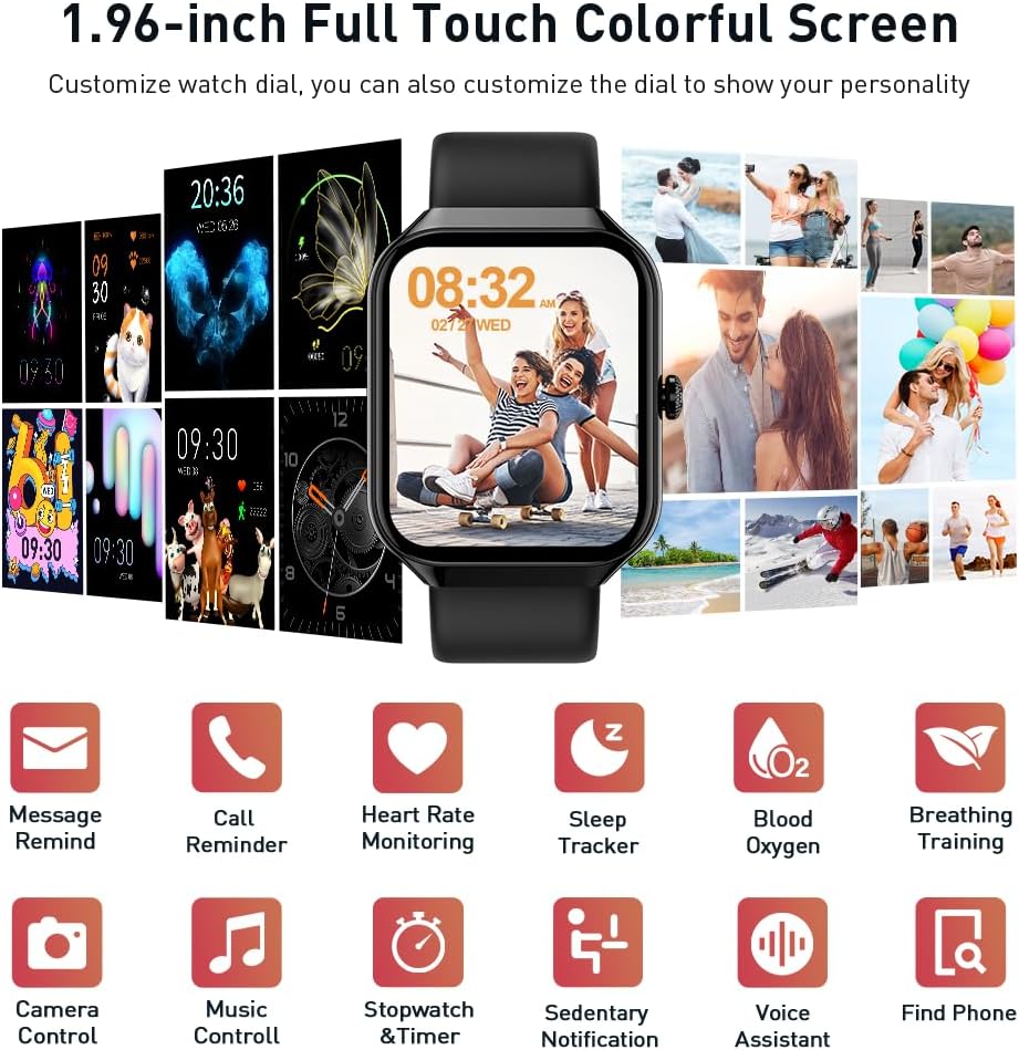 Smart Watch for Men Women(Answer/Make Call), 2025 New Smartwatch 1.96" HD Fitness Watch with 110+ Sport Modes, Heart Rate, Sleep Monitor, Pedometer, IP68 Waterproof Activity Tracker for Android iOS - Image 3