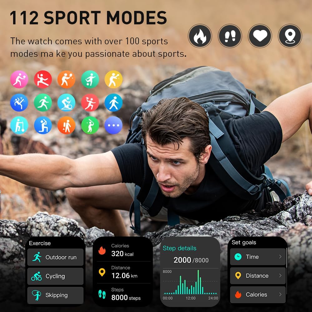 Smart Watch for Men Women(Answer/Make Call), 2025 New Smartwatch 1.96" HD Fitness Watch with 110+ Sport Modes, Heart Rate, Sleep Monitor, Pedometer, IP68 Waterproof Activity Tracker for Android iOS - Image 5